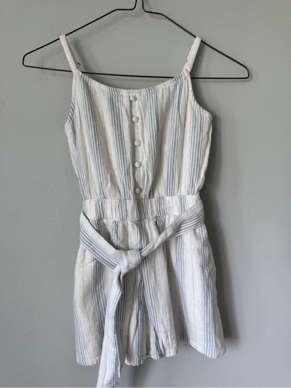 abercrombie kids White and Light Blue Striped Sleeveless Romper